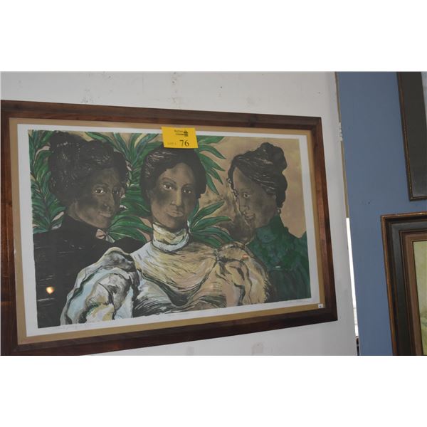 KOA FRAMED COLORED LITHOGRAPH, "THREE WOMEN"; SIGNED ALLEN AKINO, A/P 5/10 (41 1/2" X 27 1/2")