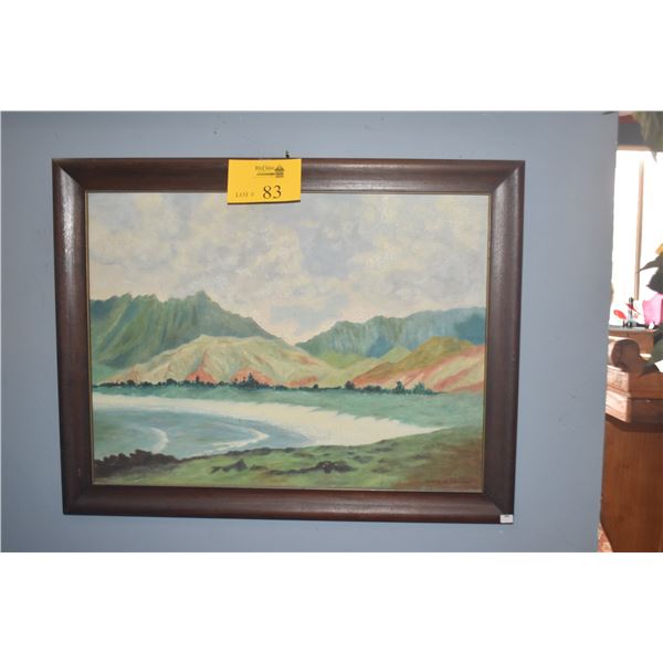 FRAMED LANDSCAPE PAINTING ON ART BOARD; SIGNED (27 3/4" X 21 3/4")