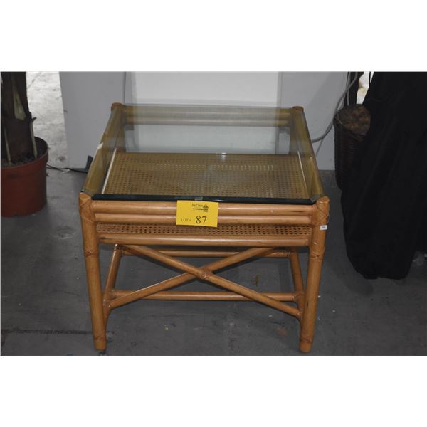 PAIR MCGUIRE GLASS TOP SIDE TABLES (PAIR) (26" X 26" X 21")