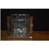 Image 9 : MID CENTURY HAWAIIAN ETCHED GLASS BLOCK VASES W/BAMBOO DESIGN & MONKEYPOD WOOD BASES (2 PCS)