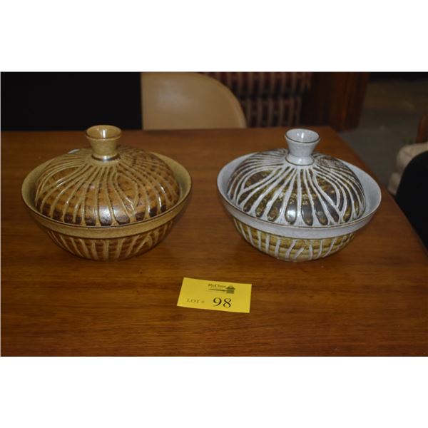 LARGE MID CENTURY LIDDED STONEWARE CASSEROLE DISHES (2 PCS)
