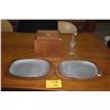 Image 1 : DANISH MODERN SQUARE ICE BUCKET, GLASS OIL LAMP & GLADMARK SERVING PLATTERS (4 PCS)