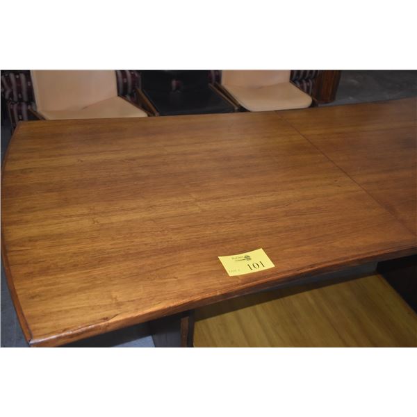 DESIGNER HOURGLASS SHAPE WOOD TABLE W/2 LEAVES (77" X 41 1/2")