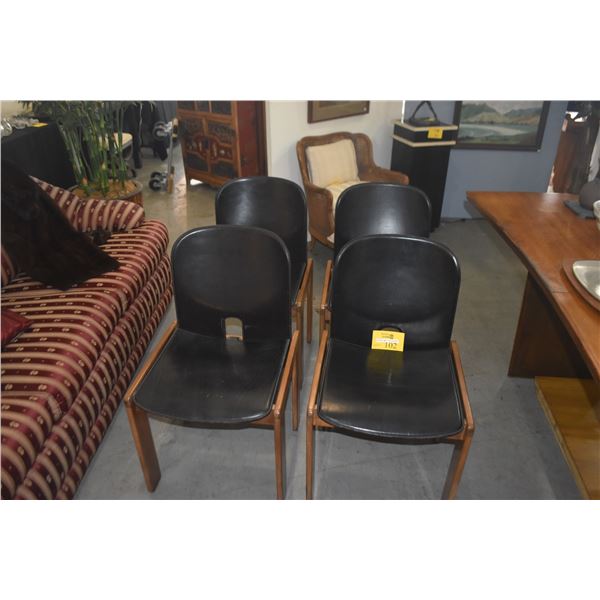 4 VINTAGE "SCARPA" BLACK LEATHER & WOOD CHAIRS (4 PCS)