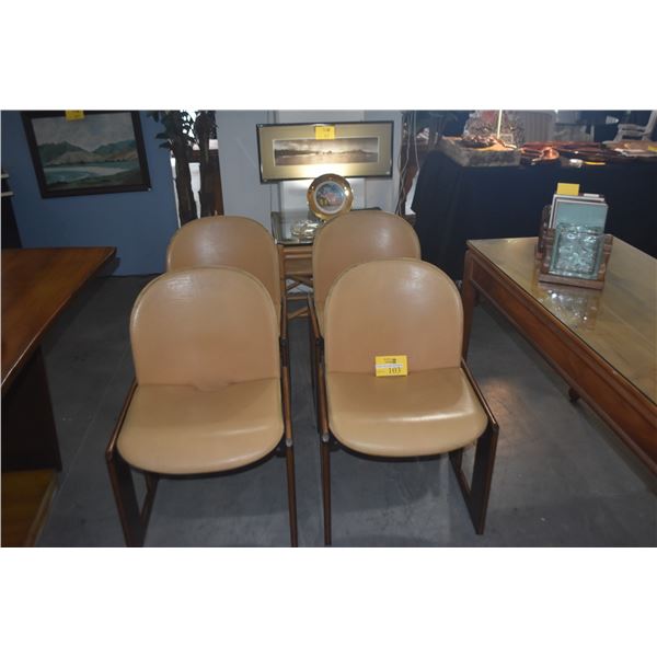 4 VINTAGE "SCARPA" YELLOW LEATHER & WOOD CHAIRS (4 PCS)