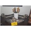 Image 1 : HARRISON BROS. & HOWSON STAG ANTLER COCKTAIL FORKS & KNIVES W/STAINLESS BLADES & WMF ART NOUVEAU SIL