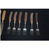 Image 6 : HARRISON BROS. & HOWSON STAG ANTLER COCKTAIL FORKS & KNIVES W/STAINLESS BLADES & WMF ART NOUVEAU SIL