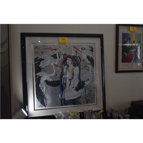 FRAMED SERIGRAPH, HE DEGUANG "DANCE OF CRANES" 31/293 (44 1/2" X 44 1/2")
