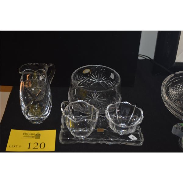 NACHTMANN CREAMER, SUGAR & TRAY, MIKASA VASE & LEAD CRYSTAL BOWL & CREAMER (6 PCS)