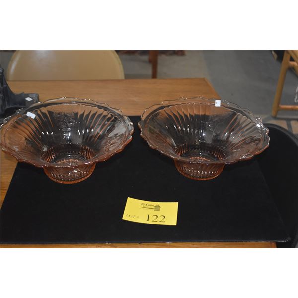 VINTAGE ANCHOR HOCKING MAYFAIR PINK DEPRESSION GLASS FLARED FRUIT BOWLS (2 PCS)