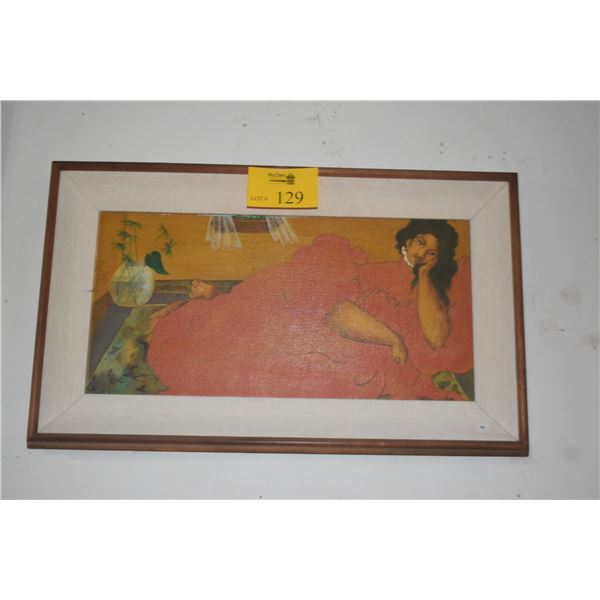 KOA FRAMED OIL ON CANVAS, RECLINING FEMALE; SIGNED LE BRANCH (30" X 18")
