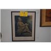 Image 1 : FRAMED VINTAGE PIN UP PRINT, HULA GIRL W/UKULELE (14" X 18")
