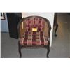 Image 1 : VINTAGE 1970'S BARREL-BACK ACCENT CHAIR W/CANE SIDES & TUFTED MAROON UPHOLSTERY