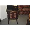 Image 3 : VINTAGE 1970'S BARREL-BACK ACCENT CHAIR W/CANE SIDES & TUFTED MAROON UPHOLSTERY