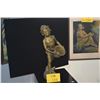 Image 1 : ART NOUVEAU BRONZE CAST STATUE, FRENCH BOY W/BASKET (17 1/2")