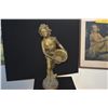 Image 2 : ART NOUVEAU BRONZE CAST STATUE, FRENCH BOY W/BASKET (17 1/2")
