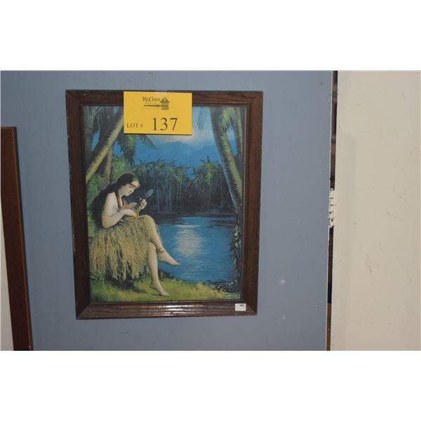 FRAMED ART PRINT, "HAWAIIAN MELODIES" (12 1/2" X 15 1/2")