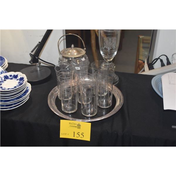 ART DECO STYLE TUMBLER, TRAY, OAHU COUNTRY CLUB TROPHY & BISCUIT JAR (10 PCS)