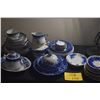 Image 1 : COLLECTION OF FLOW BLUE DISHES, WARMER, SUGAR BOWL, CUP, ETC. (54 PCS)