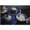 Image 5 : COLLECTION OF FLOW BLUE DISHES, WARMER, SUGAR BOWL, CUP, ETC. (54 PCS)