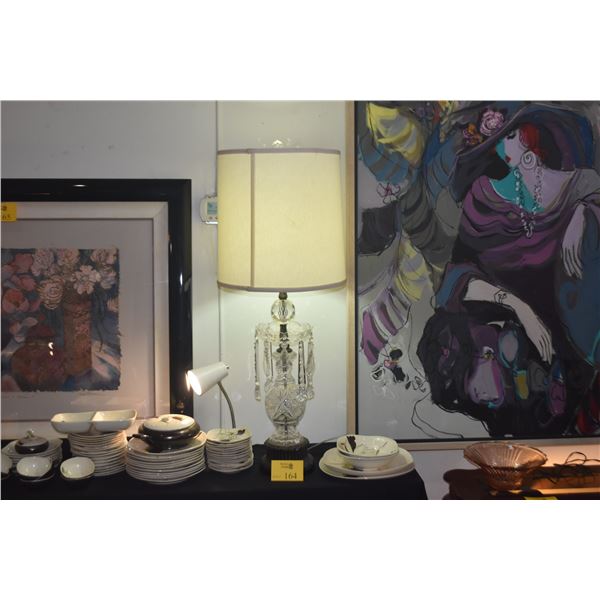 VINTAGE FRENCH CRYSTAL TABLE LAMP W/SHADE