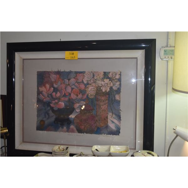 FRAMED PAINTING, "CLOISONNE & ANEMONES II"; SIGNED KAREL BURROWS (51 1/4" X 41")
