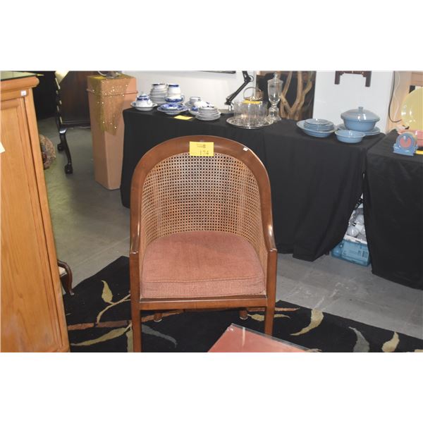 PAIR CANED REGENCY BERGERE STYLE CHAIRS W/CUSHIONED SEATS (PAIR)
