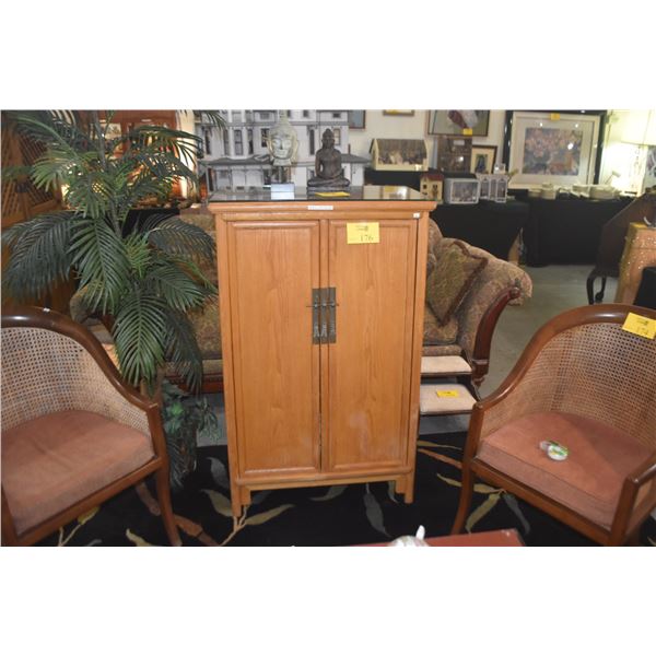 ANTIQUE ELM WOOD TAPERED CHINESE CABINET (30" X 18" X 49 1/2")