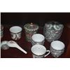 Image 2 : COLLECTION OF CHINESE FAMILLE ROSE PLATES, BOWLS, CUPS, SPOON, ETC. W/STANDS (36 PCS)