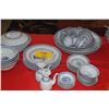 Image 1 : VINTAGE JINGDEZHEN RICE EYE GRAIN BLUE & WHITE PORCELAIN PLATES, BOWLS, SPOONS, TEAPOT, SERVING PLAT