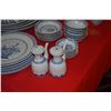 Image 3 : VINTAGE JINGDEZHEN RICE EYE GRAIN BLUE & WHITE PORCELAIN PLATES, BOWLS, SPOONS, TEAPOT, SERVING PLAT