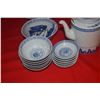 Image 7 : VINTAGE JINGDEZHEN RICE EYE GRAIN BLUE & WHITE PORCELAIN PLATES, BOWLS, SPOONS, TEAPOT, SERVING PLAT