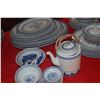 Image 8 : VINTAGE JINGDEZHEN RICE EYE GRAIN BLUE & WHITE PORCELAIN PLATES, BOWLS, SPOONS, TEAPOT, SERVING PLAT