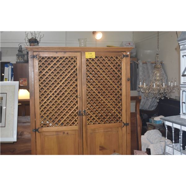 PINE CABINET W/LATTICE DESIGN DOORS & IRON HARDWARE (45" X 75" X 23")