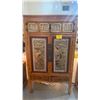 Image 1 : ANTIQUE CHINESE LACQUER & GILDED CABINET W/INTRICATELY CARVED PANELS (39" X 19 1/4" X 68 1/4")