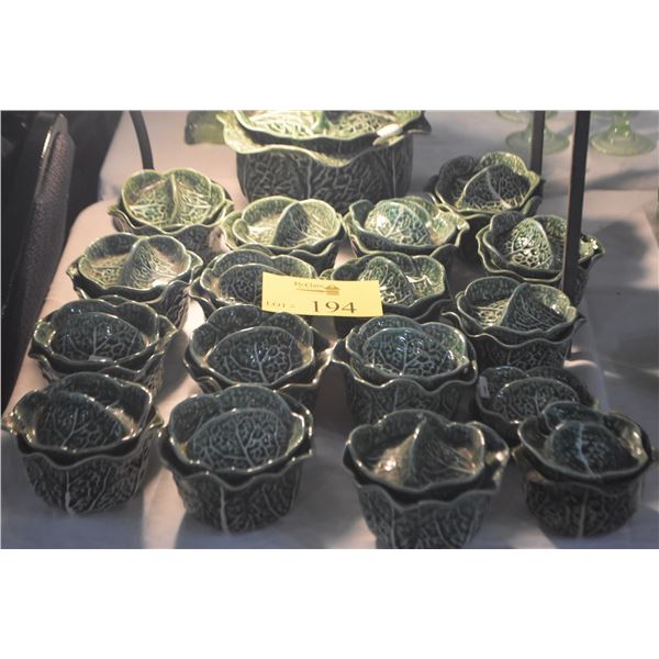 VINTAGE OLFAIRE PORTUGAL CABBAGE LEAF TUREEN & COVERED BOWLS (19 PCS)