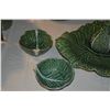 Image 10 : COLLECTION OF VINTAGE PORTUGUESE MAJOLICA CABBAGE PLATES, BOWLS, PLATTERS, PITCHERS, ETC. (28 PCS)