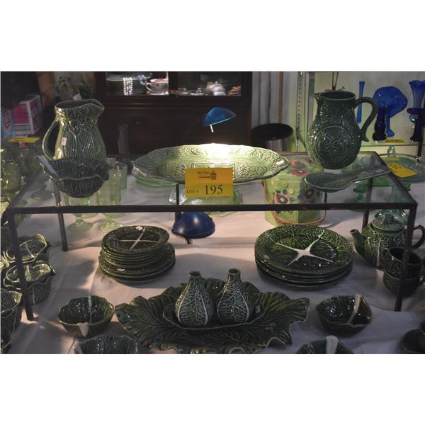 COLLECTION OF VINTAGE PORTUGUESE MAJOLICA CABBAGE PLATES, BOWLS, PLATTERS, PITCHERS, ETC. (28 PCS)