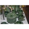 Image 3 : COLLECTION OF PORTUGAL MAJOLICA GREEN CABBAGE LEAF TEAPOT, CUPS, SAUCERS, CREAMER & PITCHER (27 PCS)