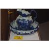 Image 1 : VINTAGE VICTORIA WARE IRON STONE WATER PITCHER & BOWL IN FLOW BLUE (2 PCS)