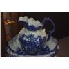 Image 2 : VINTAGE VICTORIA WARE IRON STONE WATER PITCHER & BOWL IN FLOW BLUE (2 PCS)