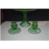 Image 3 : VINTAGE FOSTORIA ETCHED URANIUM GLASS CANDLESTICK HOLDERS & EMERALD GREEN CAKE STAND, WESFORD PATTER