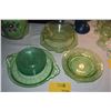 Image 1 : GREEN DEPRESSION GLASS PLATES W/SCROLL MOTIF, URANIUM GLASS PLATES & BOWLS (17 PCS)