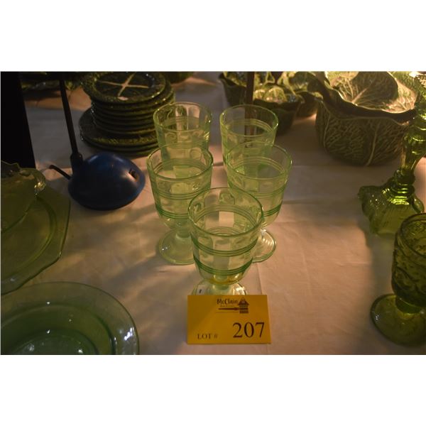 MARTHA STEWART GREEN BANDED RIBBON GLASS FOOTED TUMBLERS (5 PCS)