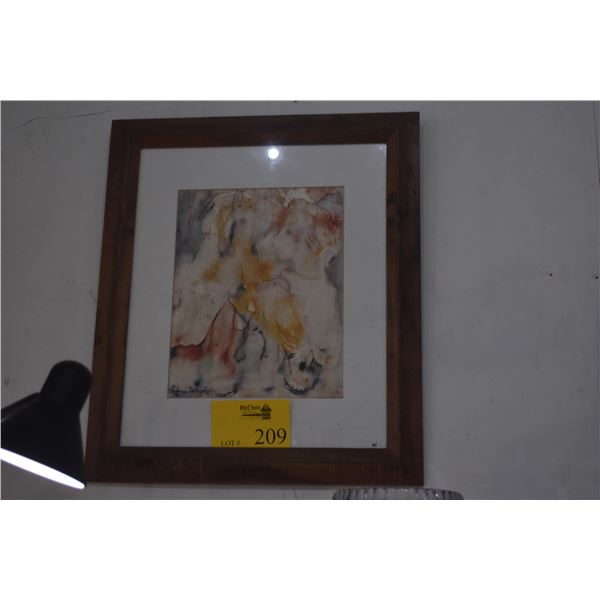 FRAMED ABSTRACT WATERCOLOR PAINTING; SIGNED SIDNEE LIVINGSTON '84 (18" X 21")