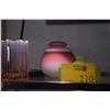 Image 1 : SATIN PEACHBLOW PINK & WHITE COVERED JAR, MOSER PINK OPALESCENT GLASS VASE & COVERED POWDER JAR (3 P