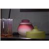 Image 2 : SATIN PEACHBLOW PINK & WHITE COVERED JAR, MOSER PINK OPALESCENT GLASS VASE & COVERED POWDER JAR (3 P