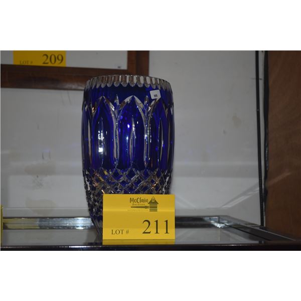 VINTAGE BOHEMIAN COBALT BLUE CUT TO CLEAR CRYSTAL VASE