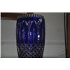 Image 2 : VINTAGE BOHEMIAN COBALT BLUE CUT TO CLEAR CRYSTAL VASE