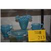 Image 1 : COLLECTION OF FENTON ART GLASS OPALESCENT HOBNAIL SUGAR, CREAMER, BON BON DISH, VASE & MUSTARD JAR (